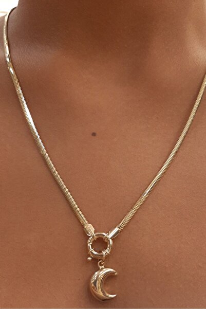 Fiyonk Kuyumculuk 14 Ayar Altın Tombul Ay Detaylı Balıksırtı Kolye