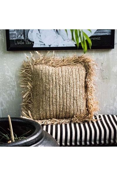 EACHTOME Pernă de aruncare din rafie/raffia tricotată cu umplutură interioară.