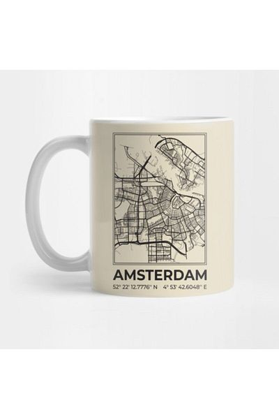 TatFast Amsterdam Minimalist Map Mug, Gift, Dowry, Presentation Holder