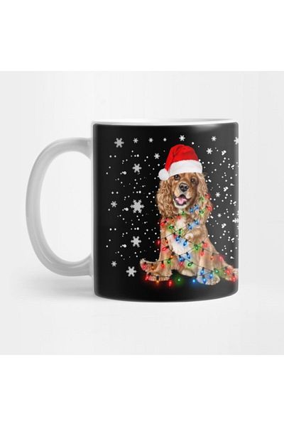 TatFast Funny Christmas Lights Santa Cocker Spaniel Dog Lovers Gift Mug