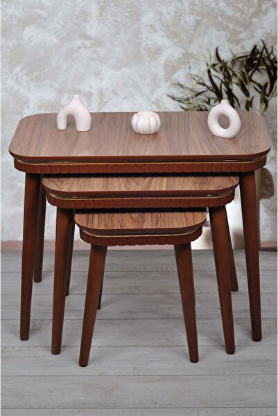 deniss home Moni Serisi 3'lü Mdf Ahşap Zigon Sehpa- Ceviz