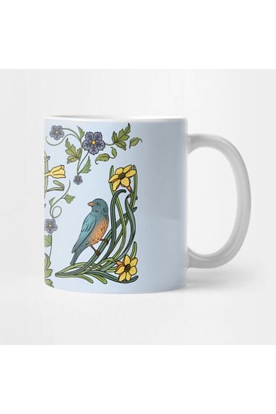 TatFast كوب Art Nouveau - هدية من Bluebirds وSunflowers وDaffodils