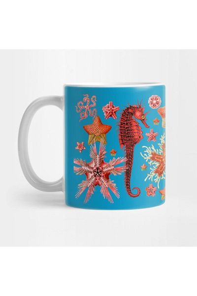 TatFast كوب Seahorse and Seastars باللون الأزرق المائي - هدية، ومهر، وعرض