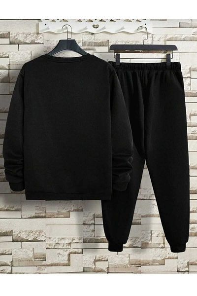 KOZİA OUTDOORS MALKOCBEY Black Oversize Tracksuit Set - Plain Sweatshirt and Jogger - Crew Neck