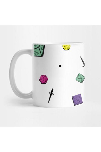 TatFast Dungeons & Dragons - 80S Dice Print Mug, Gift, Dowry, Presentation