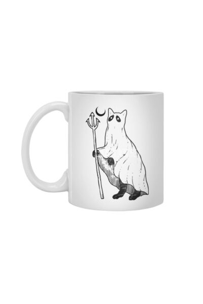 Fizello كوب Ghost Cat باللون الأبيض، هدية، مهر، حامل عرض