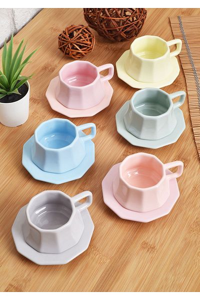 ŞURA MUTFAK 12 Piece Cup Set | Cup Set for 6 People | Colored Pastel