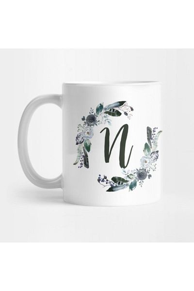 TatFast N Dark Bohemian Floral Monogram Mug - هدية وعرض المهر