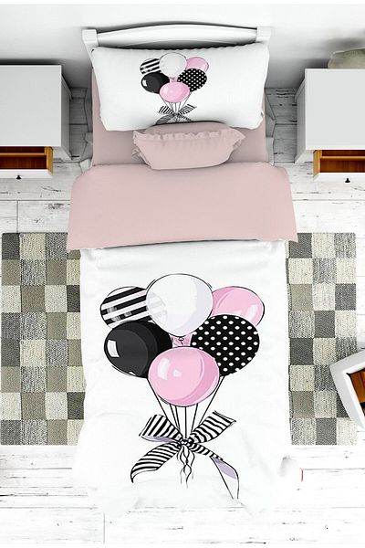 on the clouds Balloon Patterned Baby and Kids Room - Girl's Bedspread and Pillowcase Pique