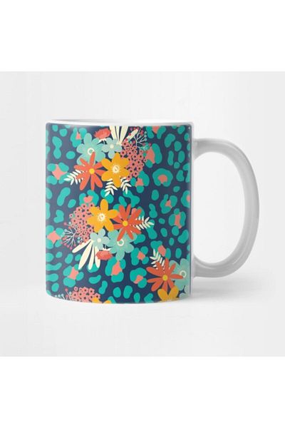 TatFast Leopard Patterned Floral Motif Mug - Gift, Dowry, Presentation