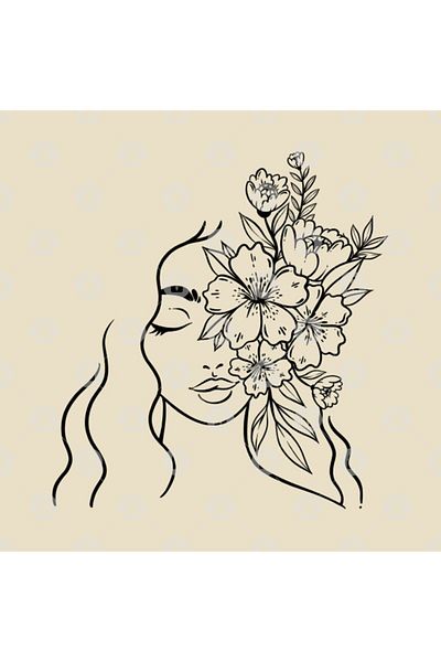 TatFast Lady and Flowers. Line Art Mug, Gift, Dowry, Presentation Holder