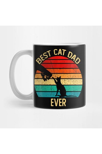 TatFast كوب تي شيرت مضحك من Best Cat Dad Ever Retro Vintage Gift Paw Fist Bump