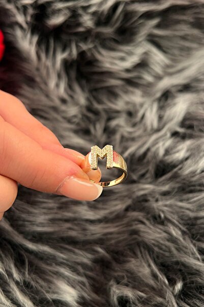 Fiyonk Kuyumculuk 14 Ayar Altın Taşlı M Harfli Yüzük