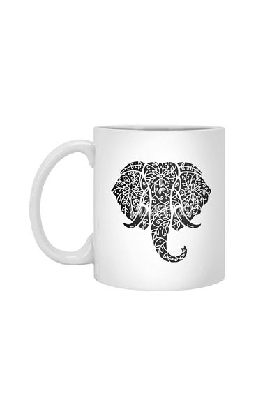 Fizello Ornate Elephant (أسود على أبيض) كوب أبيض، هدية، مهر، عرض