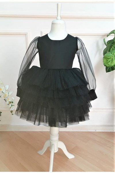 Astar Kostüm Satin Black Puffy Tulle Skirt Pageant Girls' Dress