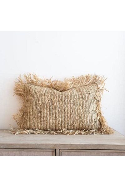 EACHTOME Kraft Raffia/ Raffia Knitted Throw Pillow με εσωτερική γέμιση μαξιλαριού.