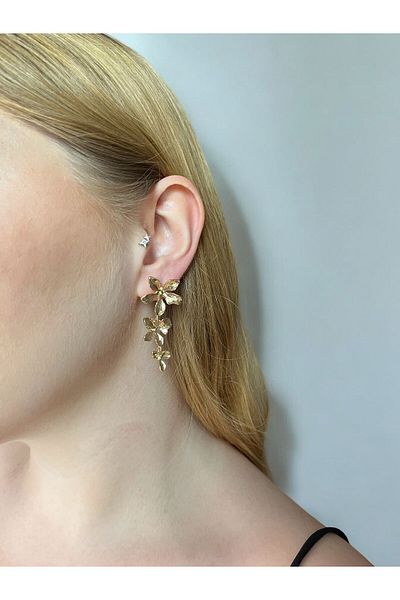 Asteria Jewelry Elegant Flower Patterned Earrings with Dangle