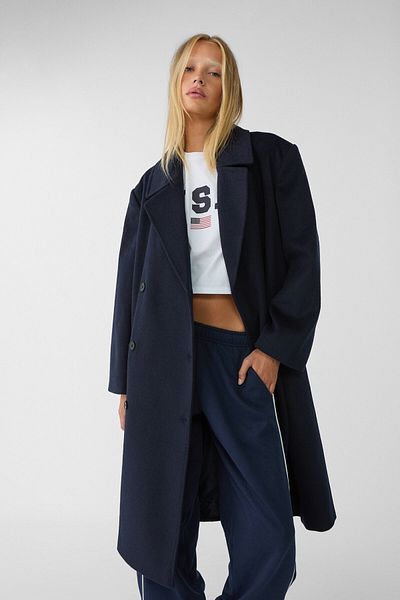 Stradivarius Çift düğmeli uzun kaban