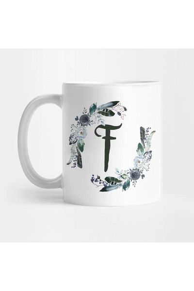 TatFast كوب F Monogram Bohemian Floral - هدية وعرض