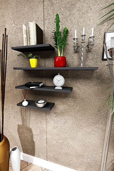 Dormot Home Modern Siyah Renkli 4'lü Set Çok Amaçlı Salon Duvar Rafı