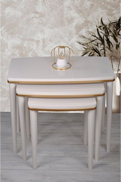 deniss home 3 Lü Lüx Ahşap Mdf Zigon Sehpa