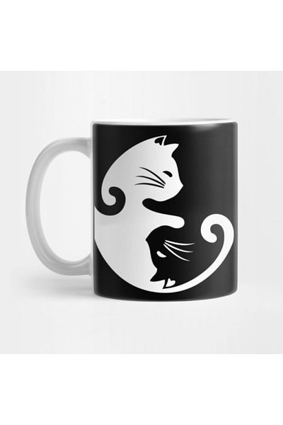 TatFast Ying Yang Art Designed Cat Hidden Gifts - كوب، هدية، مهر، حامل عرض