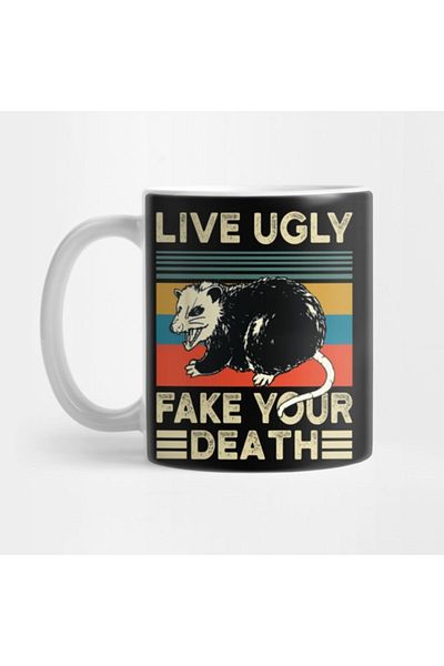 TatFast كوب كلاسيكي مطبوع عليه عبارة "Live Ugly Fake Your Death