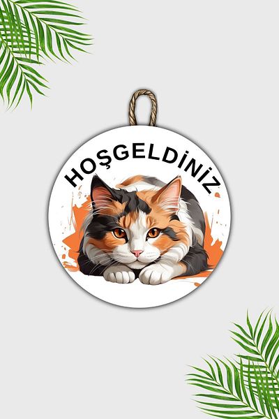 Dormot Home Modern White Cat Welcome Wooden Door Ornament - Outdoor Door Ornament