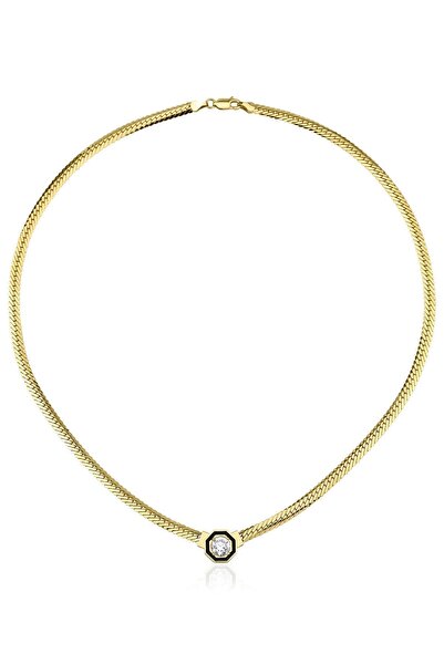 Fiyonk Kuyumculuk 14 Ayar Altın Tektaş Detaylı Italyan Kolye