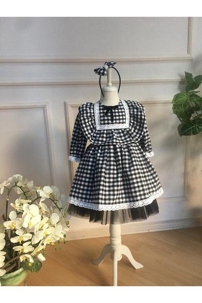 Astar Kostüm Rochie de fetiță în carouri neagră