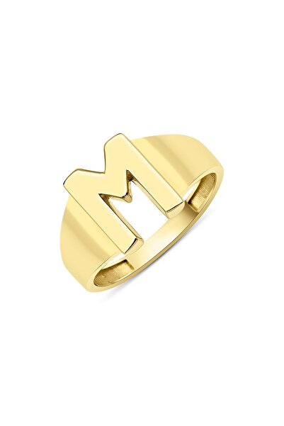 Fiyonk Kuyumculuk 14 Ayar Altın Taşsız M Harfli Yüzük