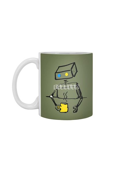 Fizello كوب أبيض من Robot On Coffee Break، هدية، مهر، عرض