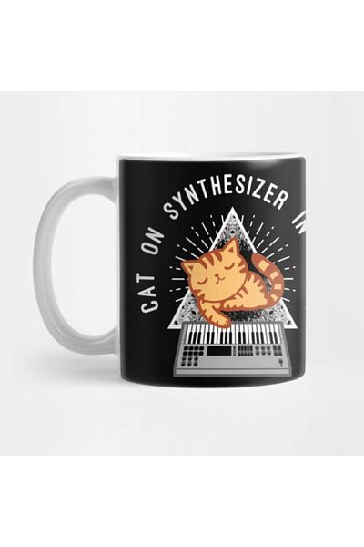 TatFast Funny Cat On Synthesizer In Space Graphic Apparel Gifts For Everyone Mug