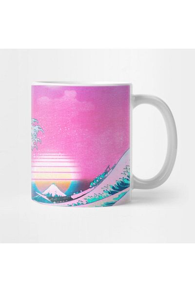 TatFast Vaporwave - Great Wave Off Kanagawa Aesthetic Sunset Mug Gift Dowry Presentation