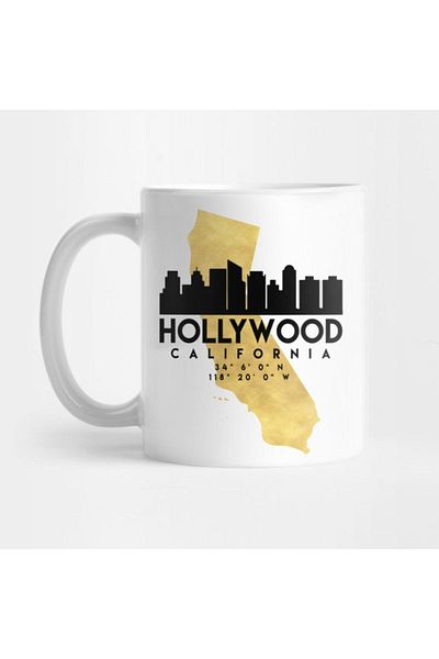 TatFast Hollywood California Skyline Map Art Mug, Gift, Dowry, Presentation Holder