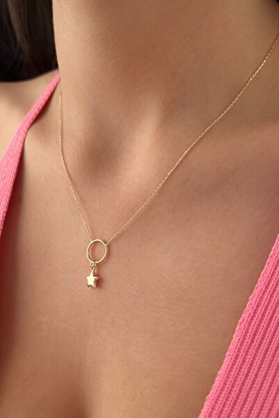 Fiyonk Kuyumculuk 14 Ayar Altın Halka Içerisinde Şişko Yıldız Sallantılı Kolye