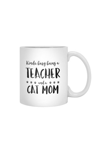 Fizello كندا Busy Being A Teacher And A Cat Mom، كوب أبيض، هدية، مهر، عرض