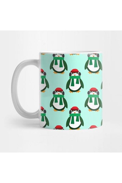 TatFast Green Christmas Penguin Pattern Mug, Gift, Dowry, Presentation
