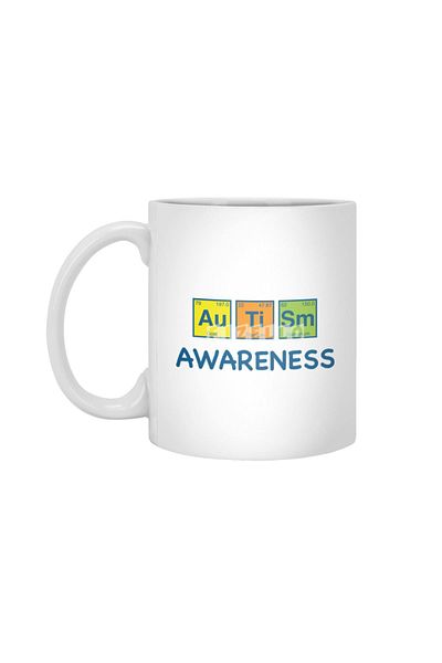 Fizello Autism Awareness - كوب أبيض، دراسة المعلمين، لون فاتح، عناصر طاولة باريوودية