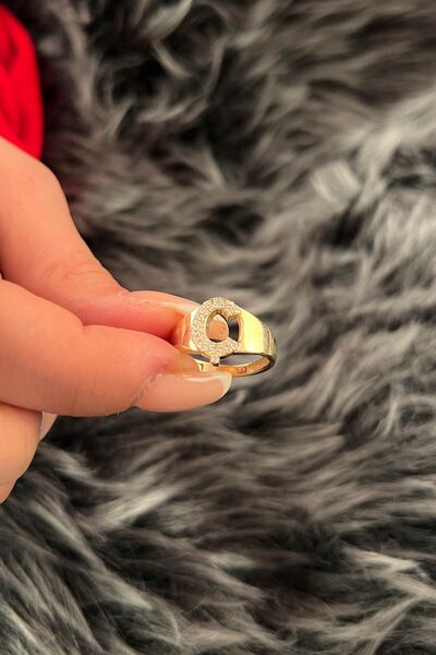 Fiyonk Kuyumculuk 14 Ayar Altın Taşlı Ç Harfli Yüzük