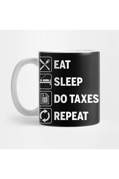 TatFast Slide Heart Patterned Eat Sleep Do Taxes Repeat Mug - Gift, Dowry, Presentation