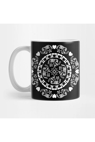 TatFast Love Elephants Indian Spiritual Mandala Elephant Motif Meditation Heart Gift Mug