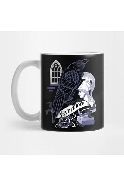 TatFast Nevermore - Goth - Edgar Allan Poe - Raven - كوب رعب