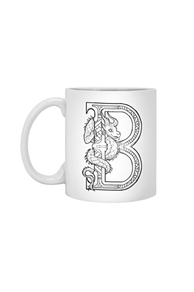 Fizello كوب أبيض على شكل حرف B Dragon Alphabet، هدية، مهر، حامل عرض