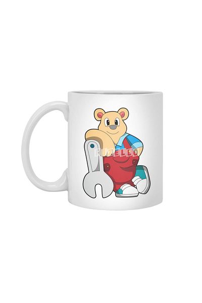 Fizello Bear as Mechatronics Engineer with Wrench White Cup, Gift, Dowry, Presentation