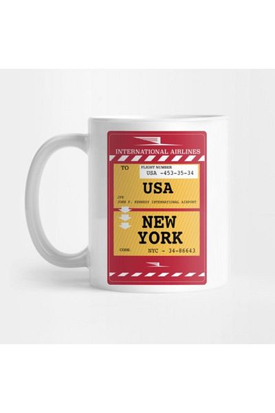 TatFast New York City Plane Ticket Mug, Gift, Dowry, Presentation Holder