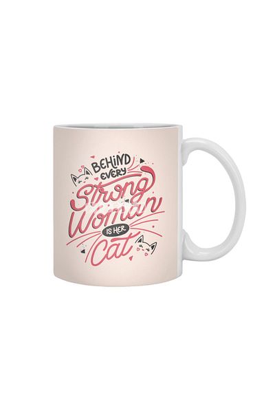 Fizello Behind Every Strong Woman Is Her Cat كوب أبيض، هدية، مهر، عرض
