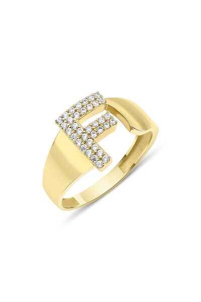 Fiyonk Kuyumculuk 14 Ayar Altın Taşlı F Harfli Yüzük