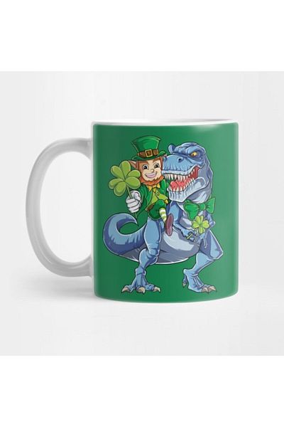 TatFast Leprechaun Dino Riding t Rex Mug - St Patricks Day Gift Dowry Presentation