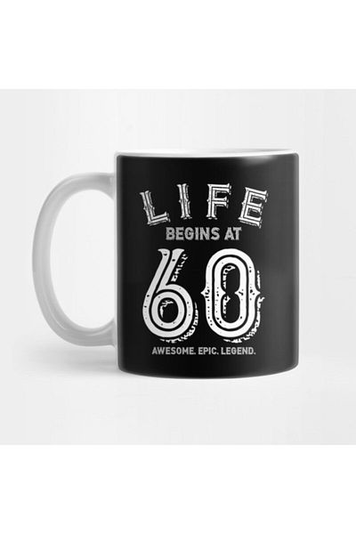 TatFast Life Begins At 60 كوب، هدية، مهر، حامل عرض